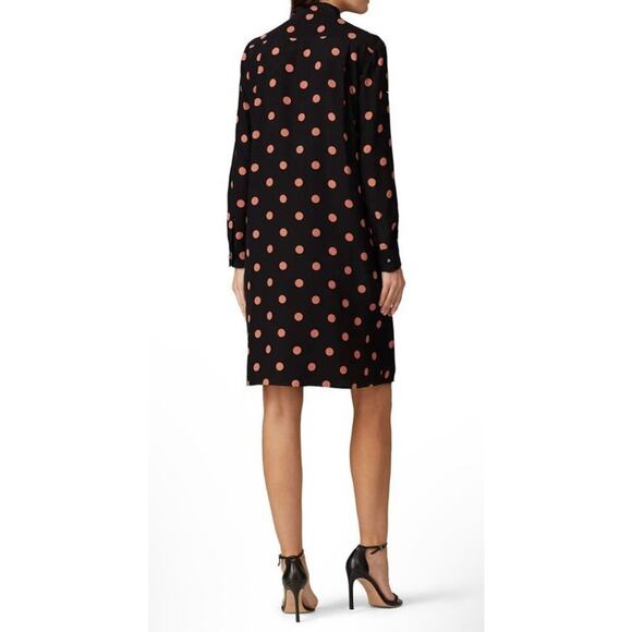 TORY BURCH Women’s 100% Silk Black Polka Dot Belted Ruffle Front Dress - Picture 2 of 8